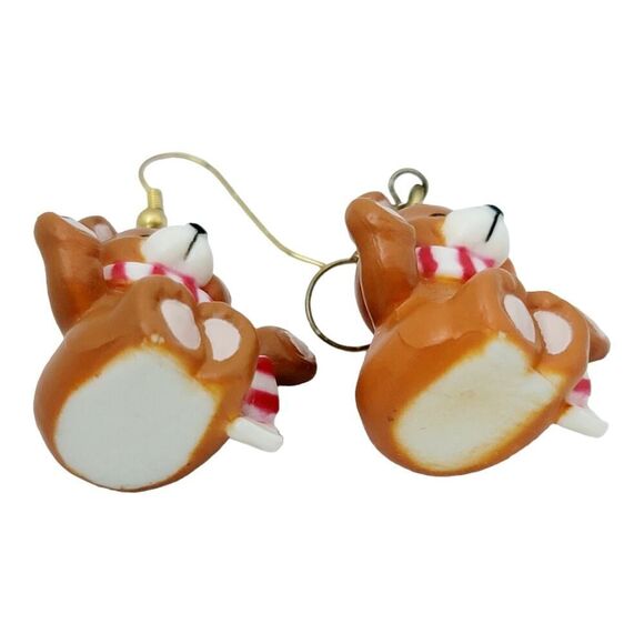 Vintage Small Resin Teddy Bear Earrings Wearing Candy Cane Scarf Christmas - Picture 6 of 6